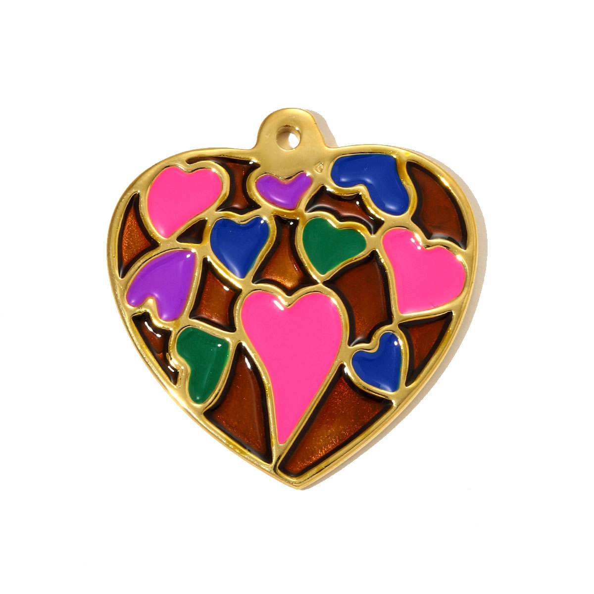6pcs/pack Big Size Stainless Steel Enamel Rainbow Heart Necklace Pendants Love Mama DIY Earring Charms Women Flowers Jewelry