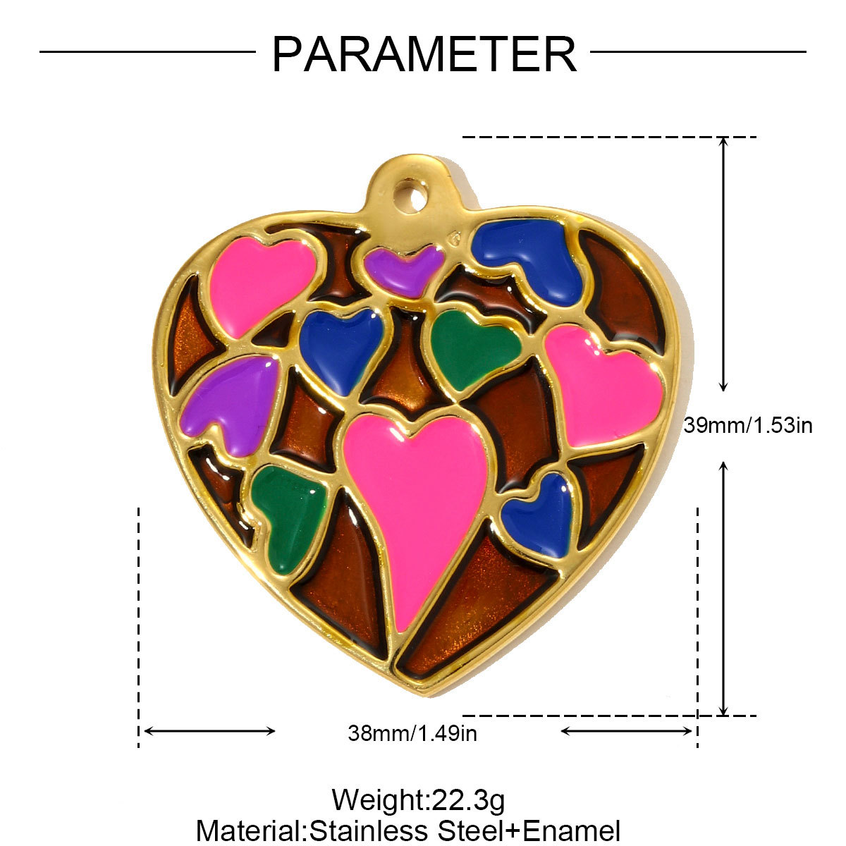 6pcs/pack Big Size Stainless Steel Enamel Rainbow Heart Necklace Pendants Love Mama DIY Earring Charms Women Flowers Jewelry