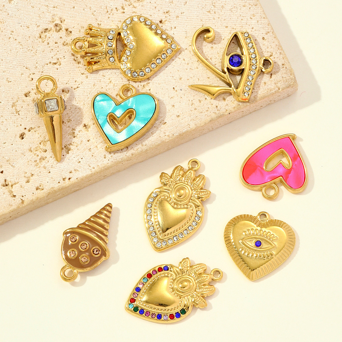 6pcs/pack Enamel Bruce's Eye Stainless Steel Necklace Pendant Rhinestone Crown Love Heart DIY Charm Women Ice Cream Cone Jewelry