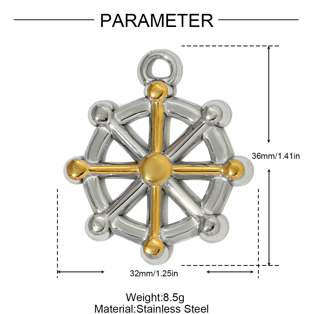 6pcs/pack Two Tone Stainless Steel Heart Flower Necklace Pendant Angel Key Rudder DIY Earring Charm Women Ox Head Jewelry