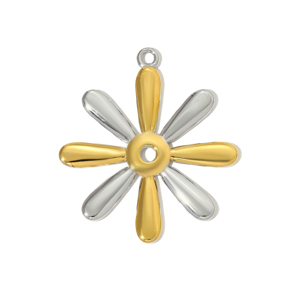 6pcs/pack Two Tone Stainless Steel Heart Flower Necklace Pendant Angel Key Rudder DIY Earring Charm Women Ox Head Jewelry