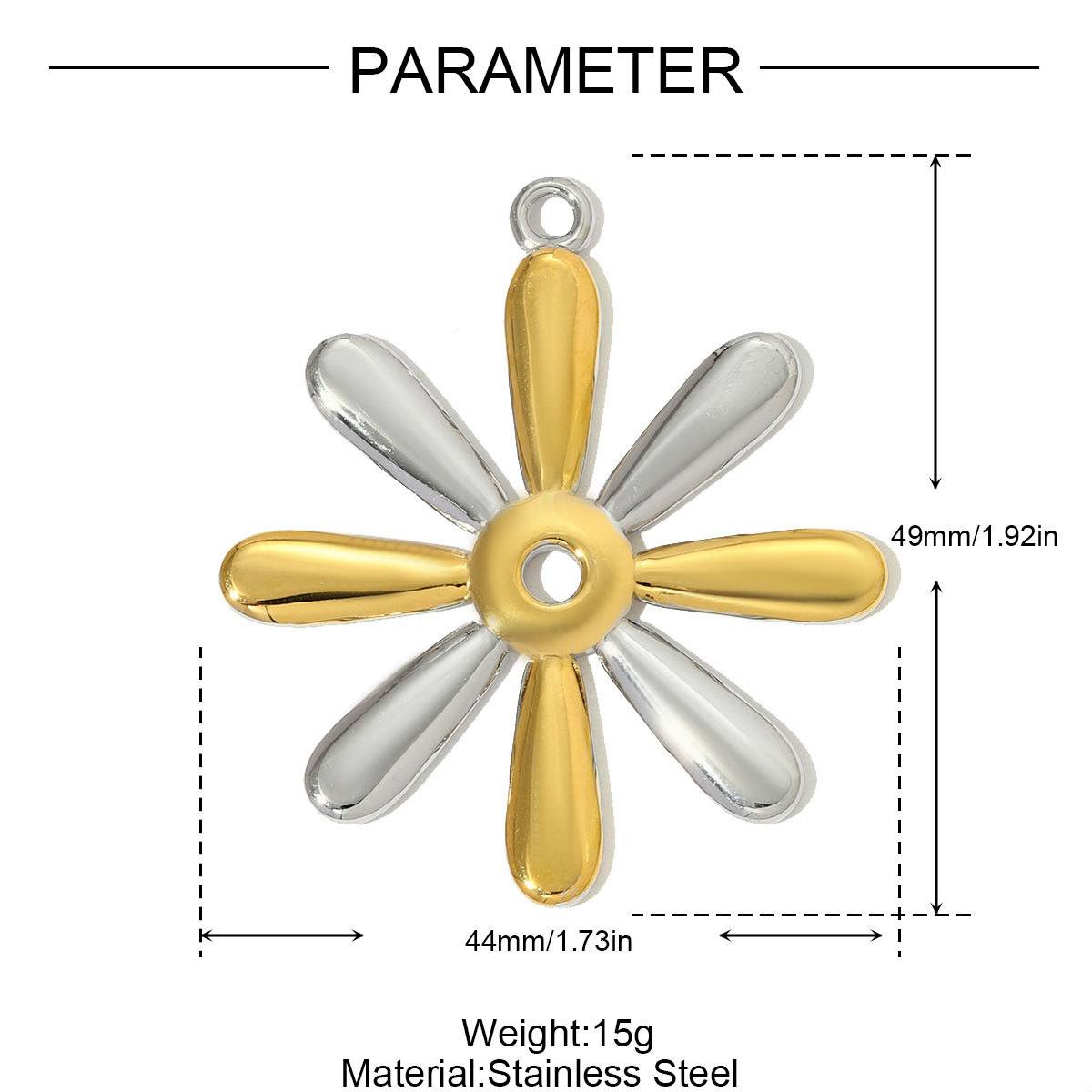 6pcs/pack Two Tone Stainless Steel Heart Flower Necklace Pendant Angel Key Rudder DIY Earring Charm Women Ox Head Jewelry