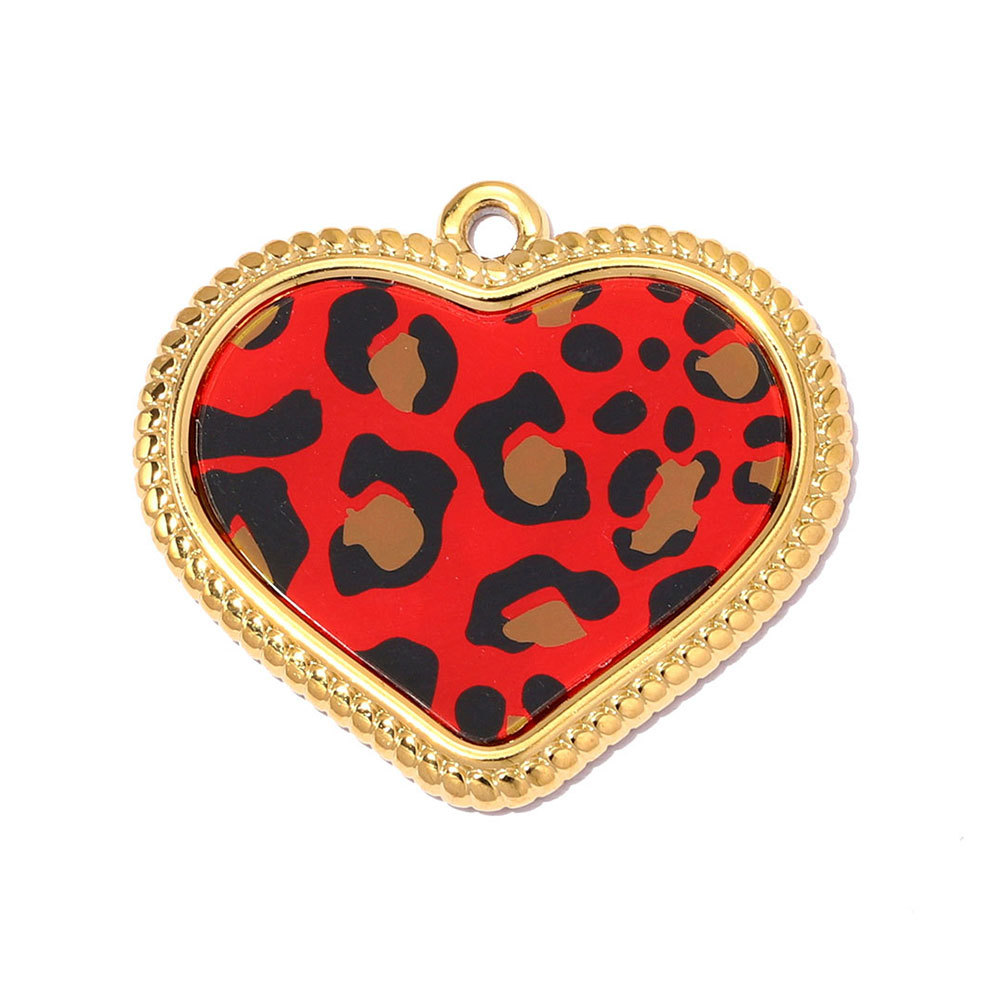 6pcs/pack Stainless Steel Leopard Print Heart DIY Earring Charms Enamel Star Flower Necklace Pendant Women Jewelry Wholesale