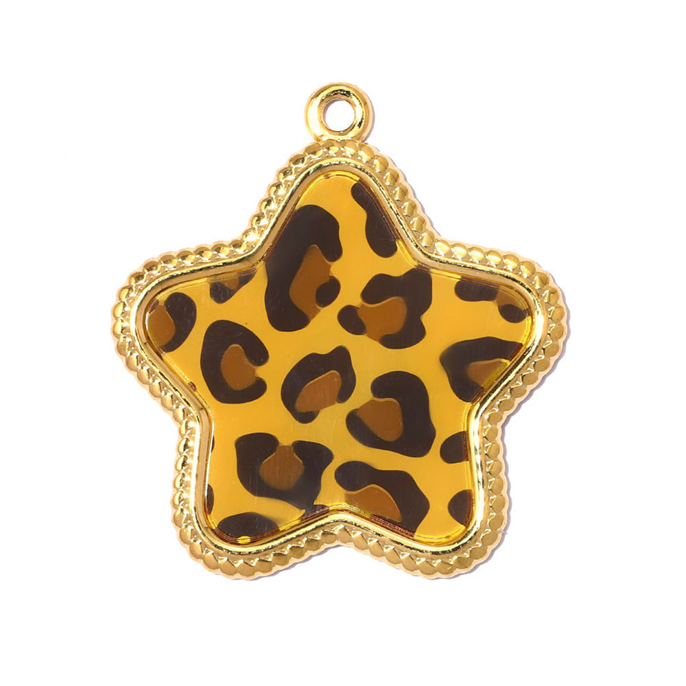 6pcs/pack Stainless Steel Leopard Print Heart DIY Earring Charms Enamel Star Flower Necklace Pendant Women Jewelry Wholesale