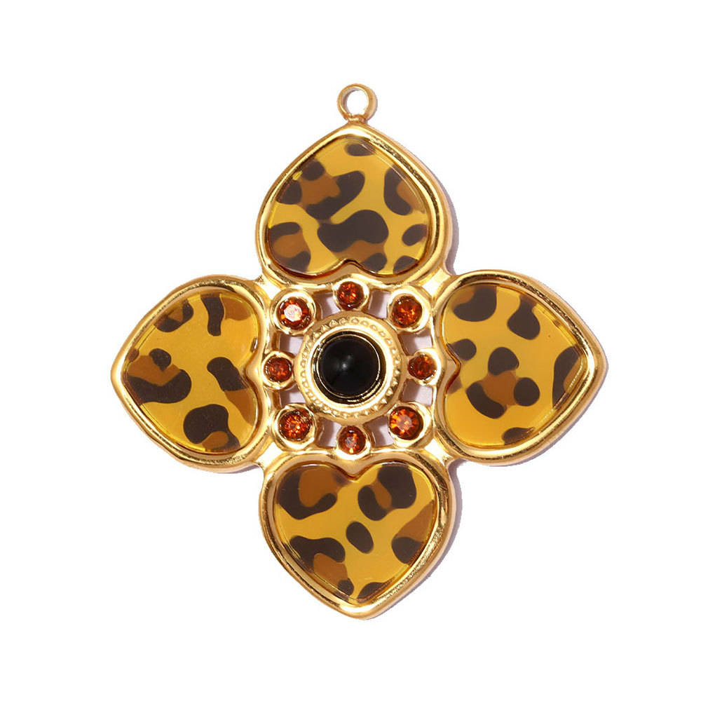 6pcs/pack Stainless Steel Leopard Print Heart DIY Earring Charms Enamel Star Flower Necklace Pendant Women Jewelry Wholesale