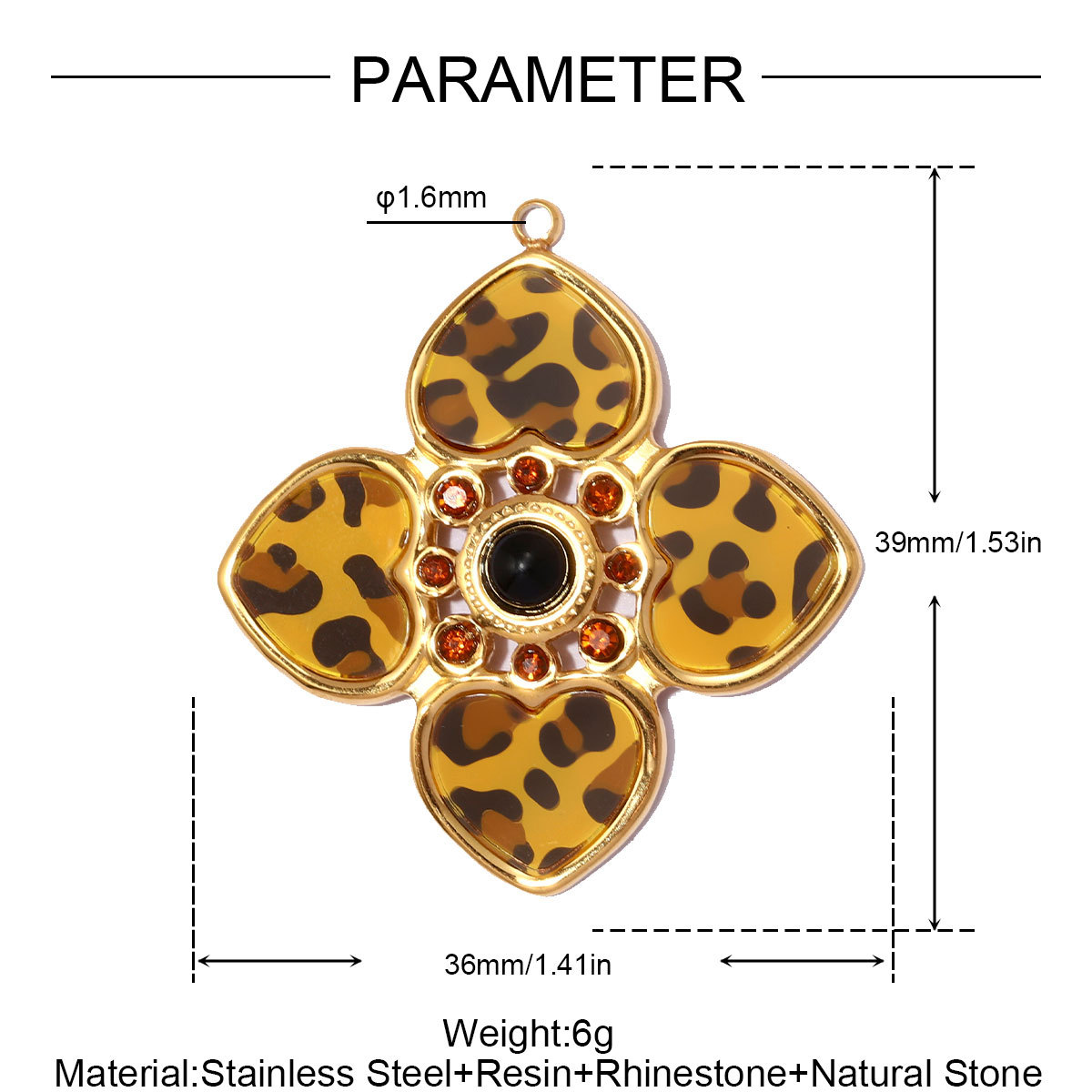 6pcs/pack Stainless Steel Leopard Print Heart DIY Earring Charms Enamel Star Flower Necklace Pendant Women Jewelry Wholesale