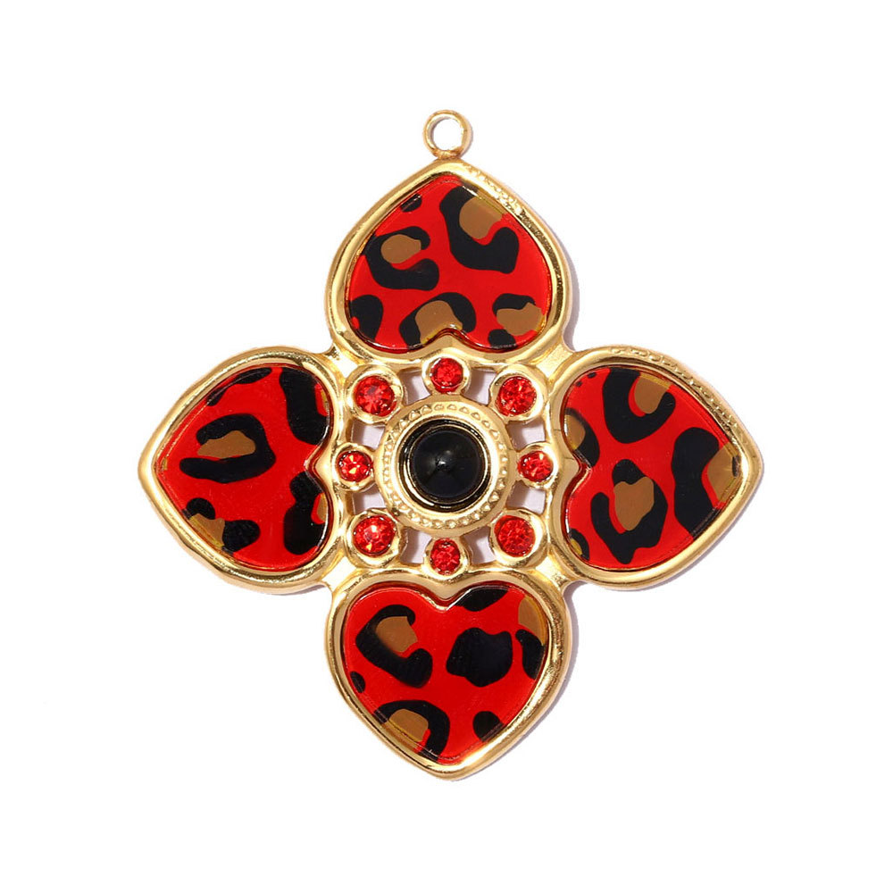6pcs/pack Stainless Steel Leopard Print Heart DIY Earring Charms Enamel Star Flower Necklace Pendant Women Jewelry Wholesale