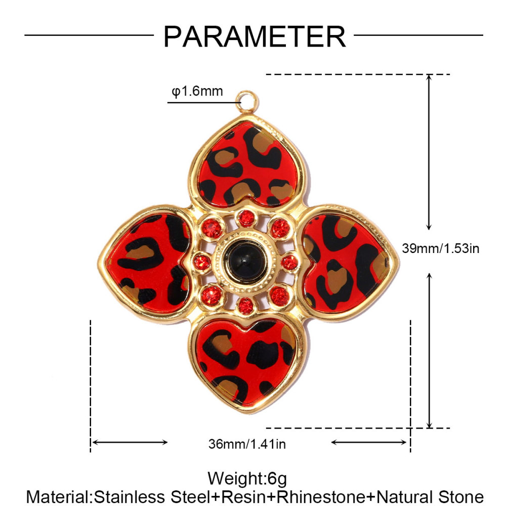 6pcs/pack Stainless Steel Leopard Print Heart DIY Earring Charms Enamel Star Flower Necklace Pendant Women Jewelry Wholesale
