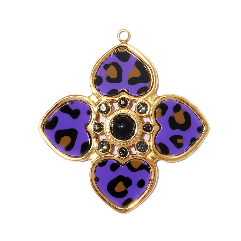 6pcs/pack Stainless Steel Leopard Print Heart DIY Earring Charms Enamel Star Flower Necklace Pendant Women Jewelry Wholesale