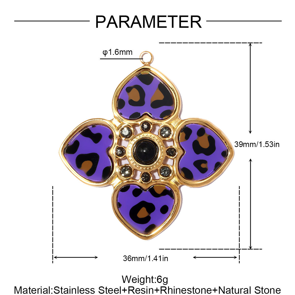 6pcs/pack Stainless Steel Leopard Print Heart DIY Earring Charms Enamel Star Flower Necklace Pendant Women Jewelry Wholesale