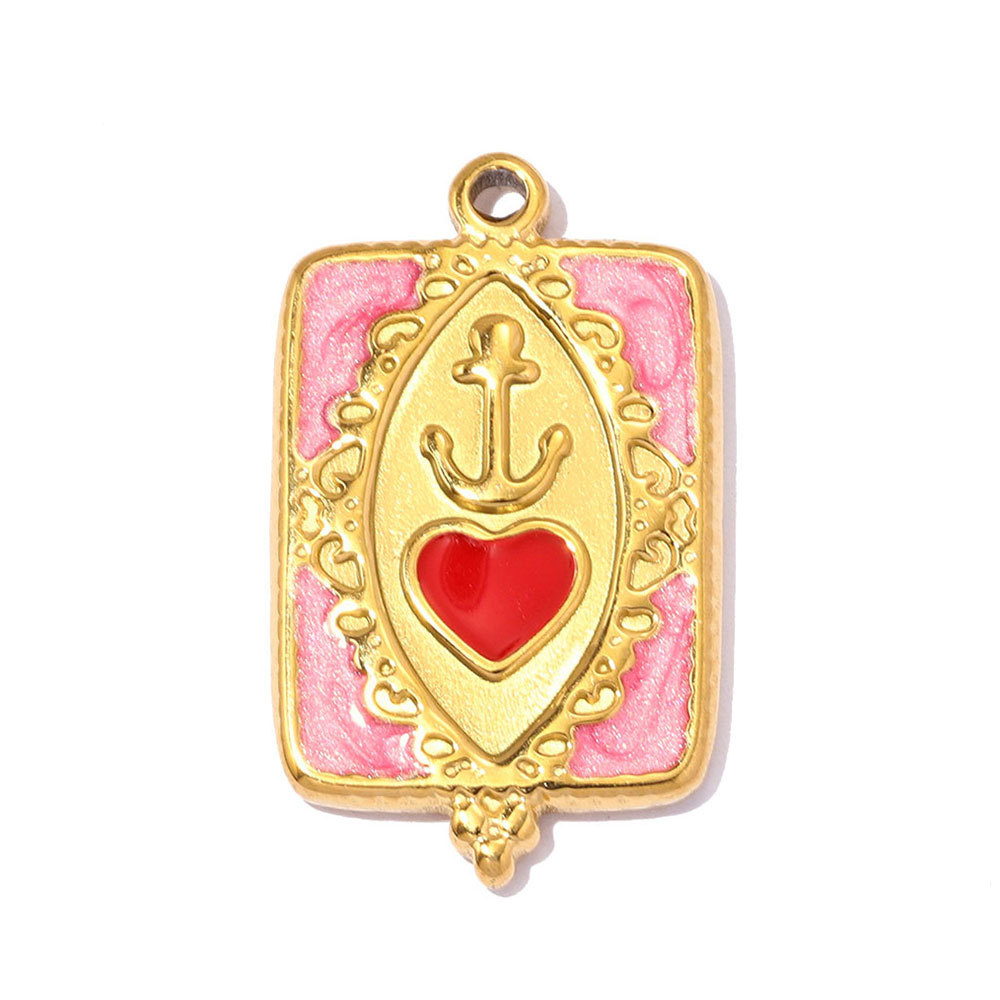6pcs/pack Stainless Steel Love Mama Heart DIY Charms Enamel Fan Anchor Shell Necklace Pendant Mother's Day Gift Jewelry Wholesale