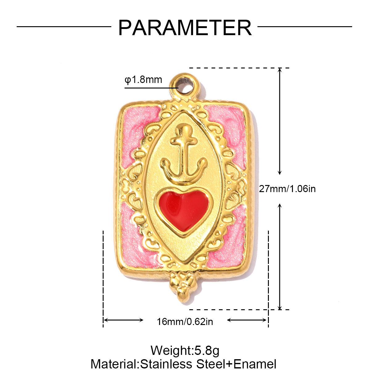 6pcs/pack Stainless Steel Love Mama Heart DIY Charms Enamel Fan Anchor Shell Necklace Pendant Mother's Day Gift Jewelry Wholesale