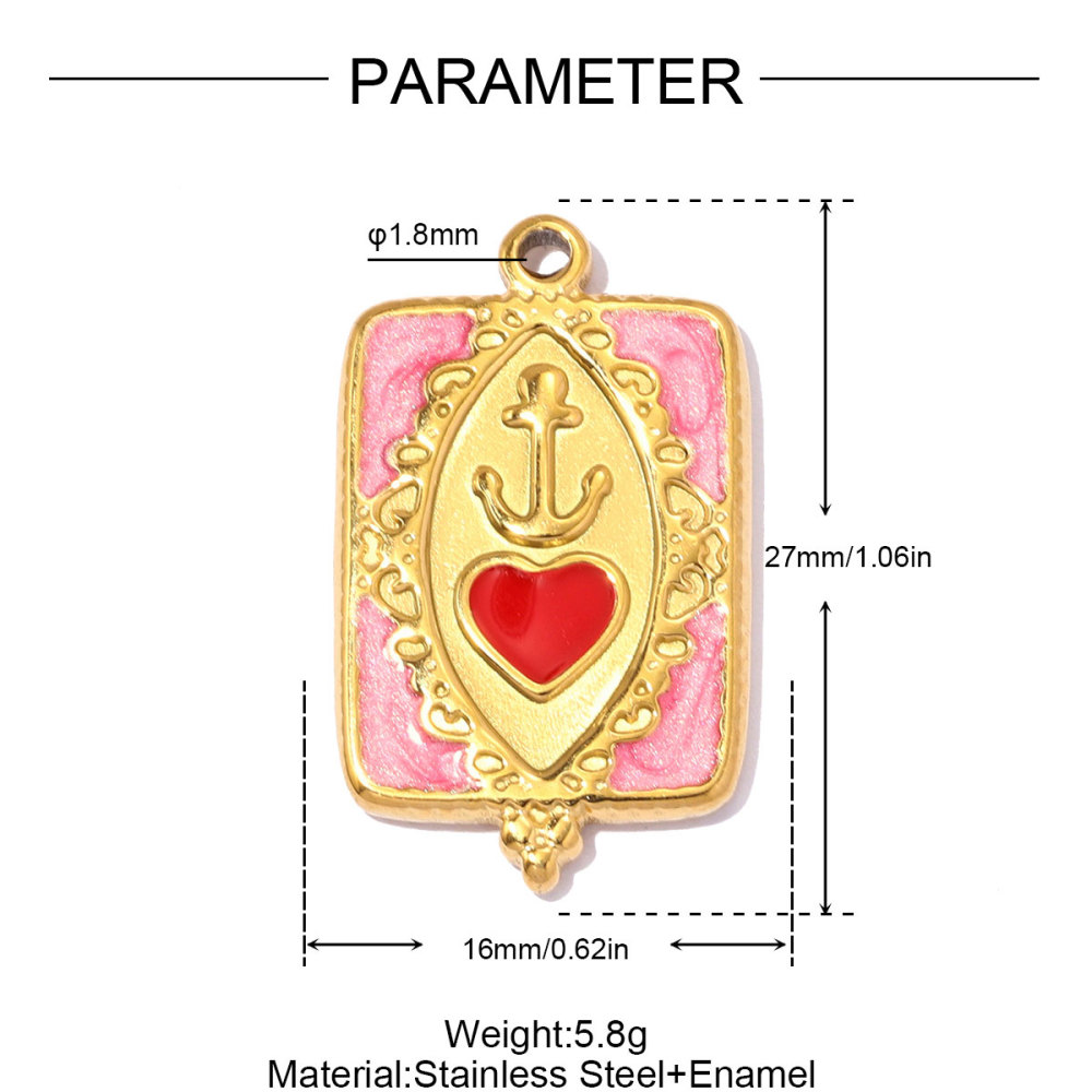 6pcs/pack Stainless Steel Love Mama Heart DIY Charms Enamel Fan Anchor Shell Necklace Pendant Mother's Day Gift Jewelry Wholesale
