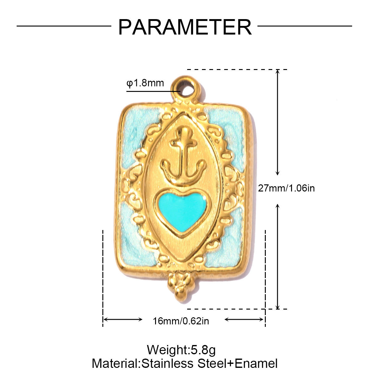 6pcs/pack Stainless Steel Love Mama Heart DIY Charms Enamel Fan Anchor Shell Necklace Pendant Mother's Day Gift Jewelry Wholesale