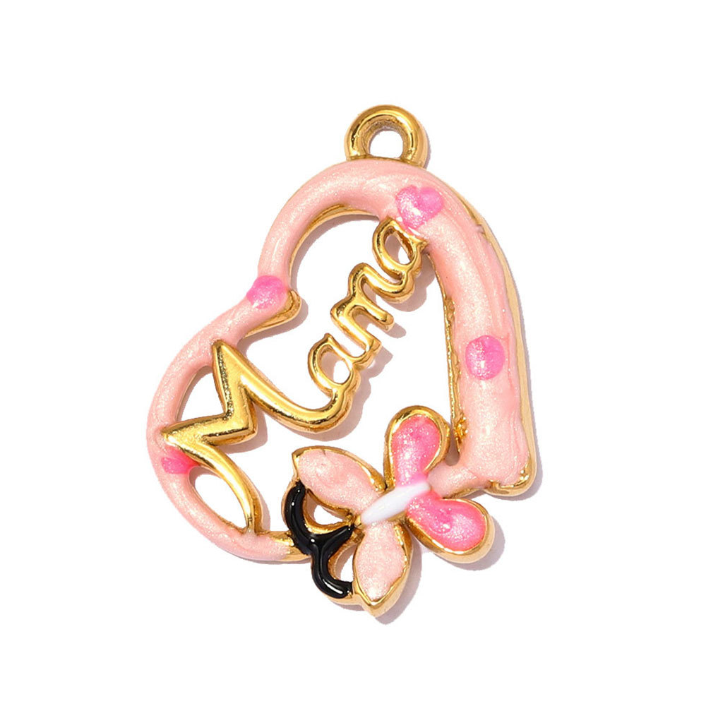 6pcs/pack Stainless Steel Love Mama Heart DIY Charms Enamel Fan Anchor Shell Necklace Pendant Mother's Day Gift Jewelry Wholesale