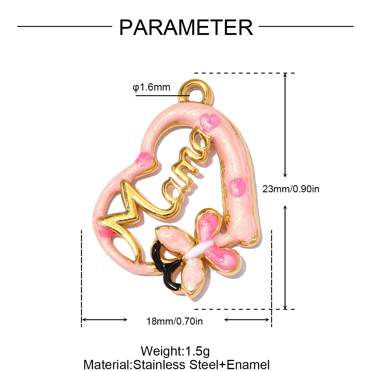 6pcs/pack Stainless Steel Love Mama Heart DIY Charms Enamel Fan Anchor Shell Necklace Pendant Mother's Day Gift Jewelry Wholesale