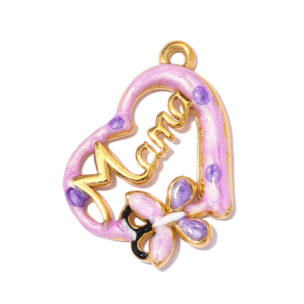 6pcs/pack Stainless Steel Love Mama Heart DIY Charms Enamel Fan Anchor Shell Necklace Pendant Mother's Day Gift Jewelry Wholesale