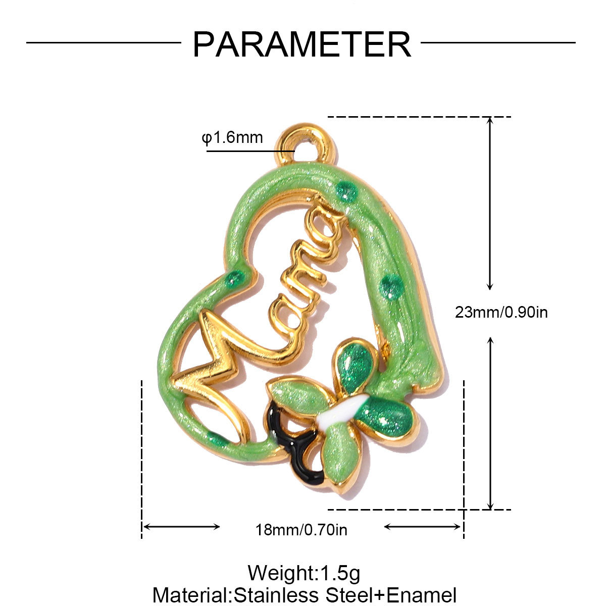 6pcs/pack Stainless Steel Love Mama Heart DIY Charms Enamel Fan Anchor Shell Necklace Pendant Mother's Day Gift Jewelry Wholesale