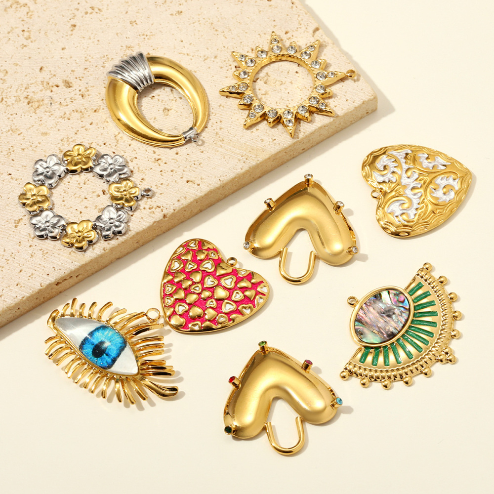 6pcs/pack Large Stainless Steel Enamel Eye DIY Earring Charms Flower Garland Necklace Pendant Woman Heart Sun Jewelry Wholesale
