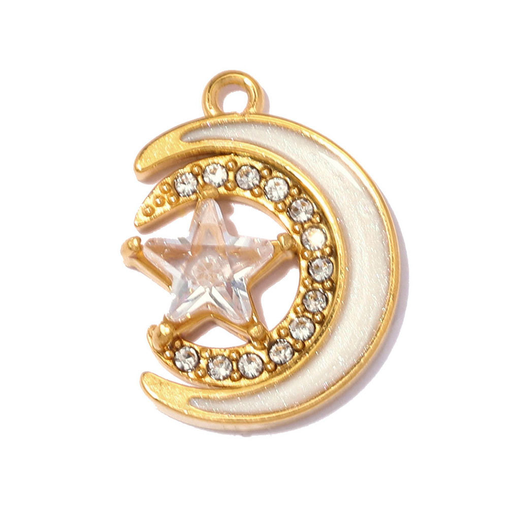 6pcs/pack Stainless Steel Zircon Star Crescent Moon DIY Charms Hollow Heart Necklace Pendant Woman Oval Circle Jewelry Wholesale