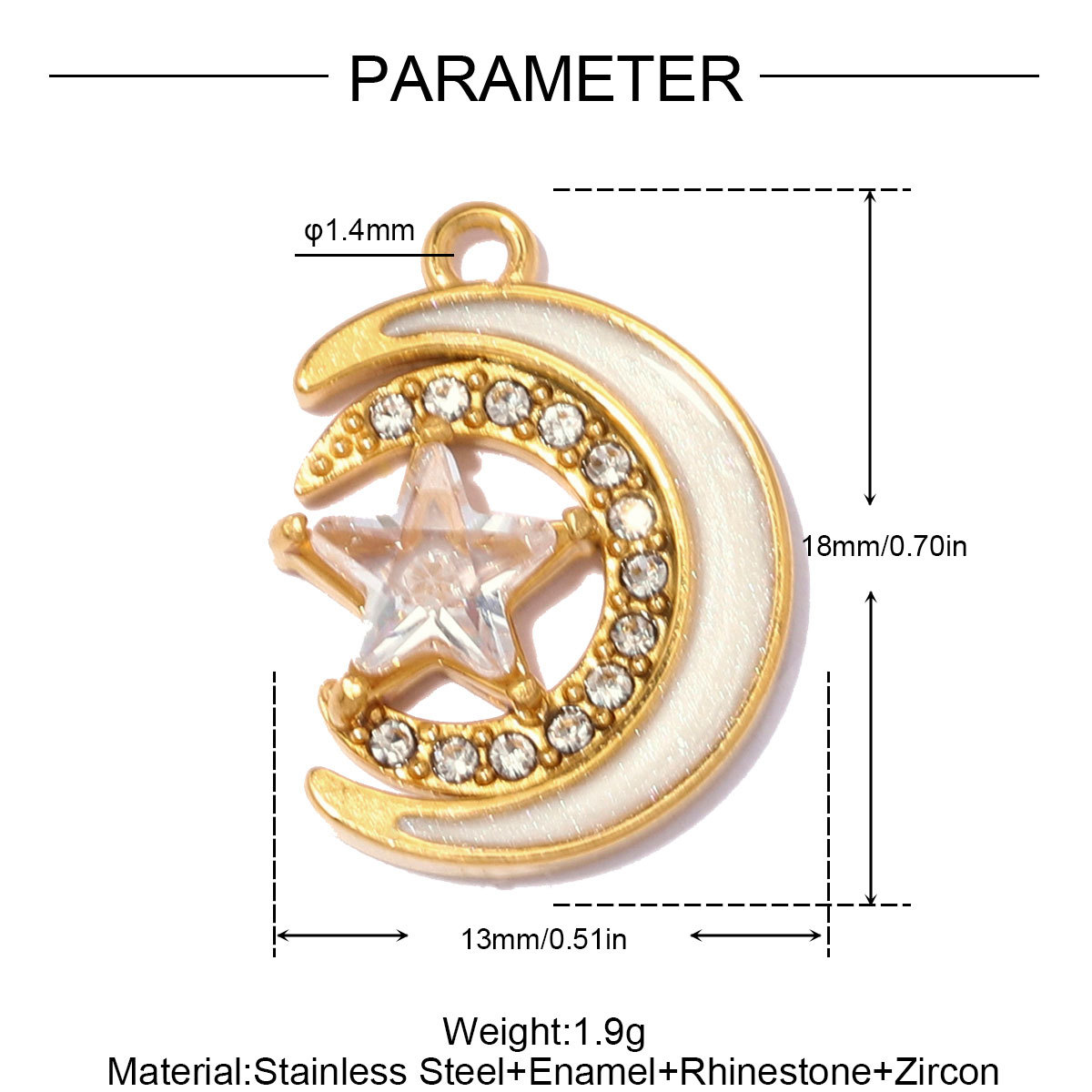 6pcs/pack Stainless Steel Zircon Star Crescent Moon DIY Charms Hollow Heart Necklace Pendant Woman Oval Circle Jewelry Wholesale