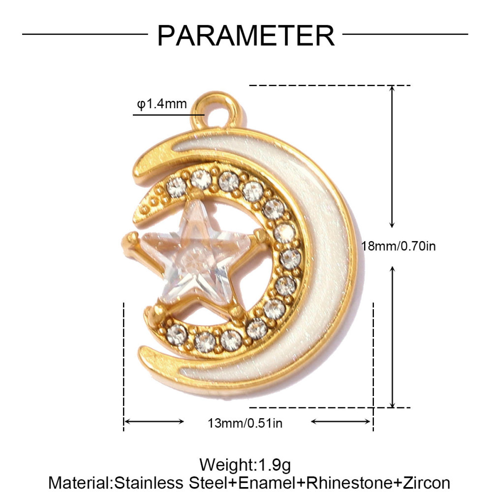 6pcs/pack Stainless Steel Zircon Star Crescent Moon DIY Charms Hollow Heart Necklace Pendant Woman Oval Circle Jewelry Wholesale