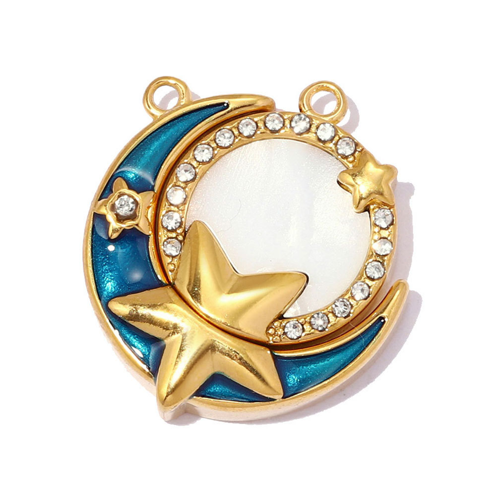 6pcs/pack Stainless Steel Zircon Star Crescent Moon DIY Charms Hollow Heart Necklace Pendant Woman Oval Circle Jewelry Wholesale