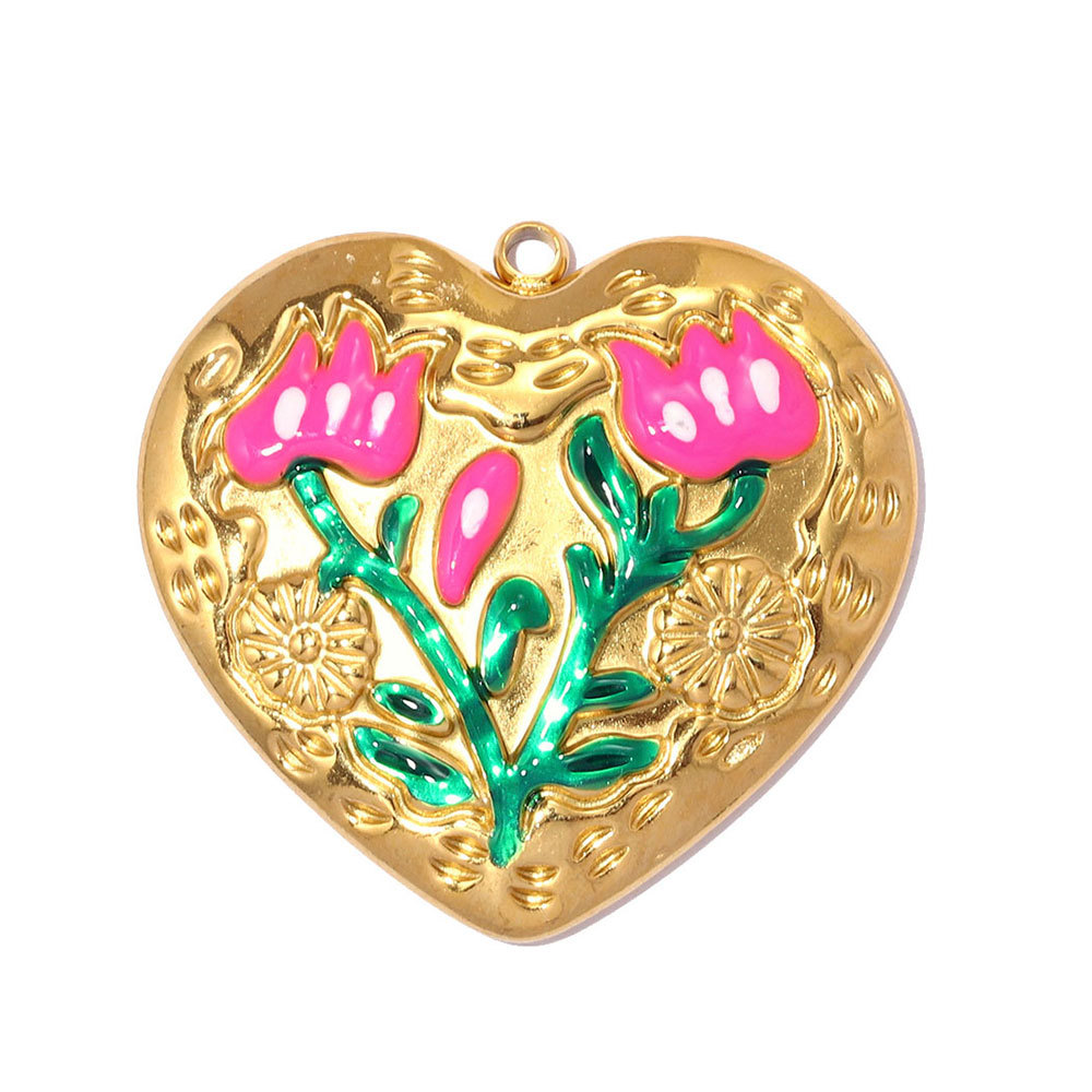 6pcs/pack Fashion Stainless Steel Rose Flower DIY Earring Charms Love Heart Necklace Pendants Woman Evil Eye Jewelry Wholesale