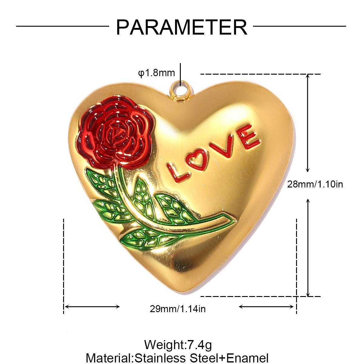 6pcs/pack Fashion Stainless Steel Rose Flower DIY Earring Charms Love Heart Necklace Pendants Woman Evil Eye Jewelry Wholesale