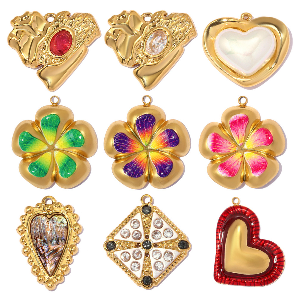6pcs/pack Stainless Steel Irregular Love Heart DIY Charms Lucky Flower Necklace Pendants Woman Zircon Cross Jewelry Wholesale