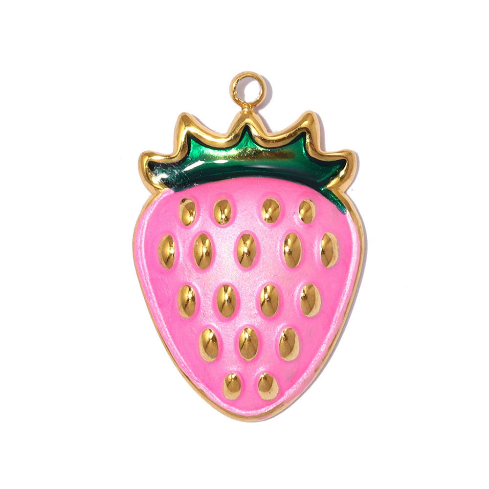 6pcs/pack Stainless Steel Enamel Strawberry Airplane DIY Charms Clover Heart Necklace Pendants Woman Horseshoe Jewelry Wholesale