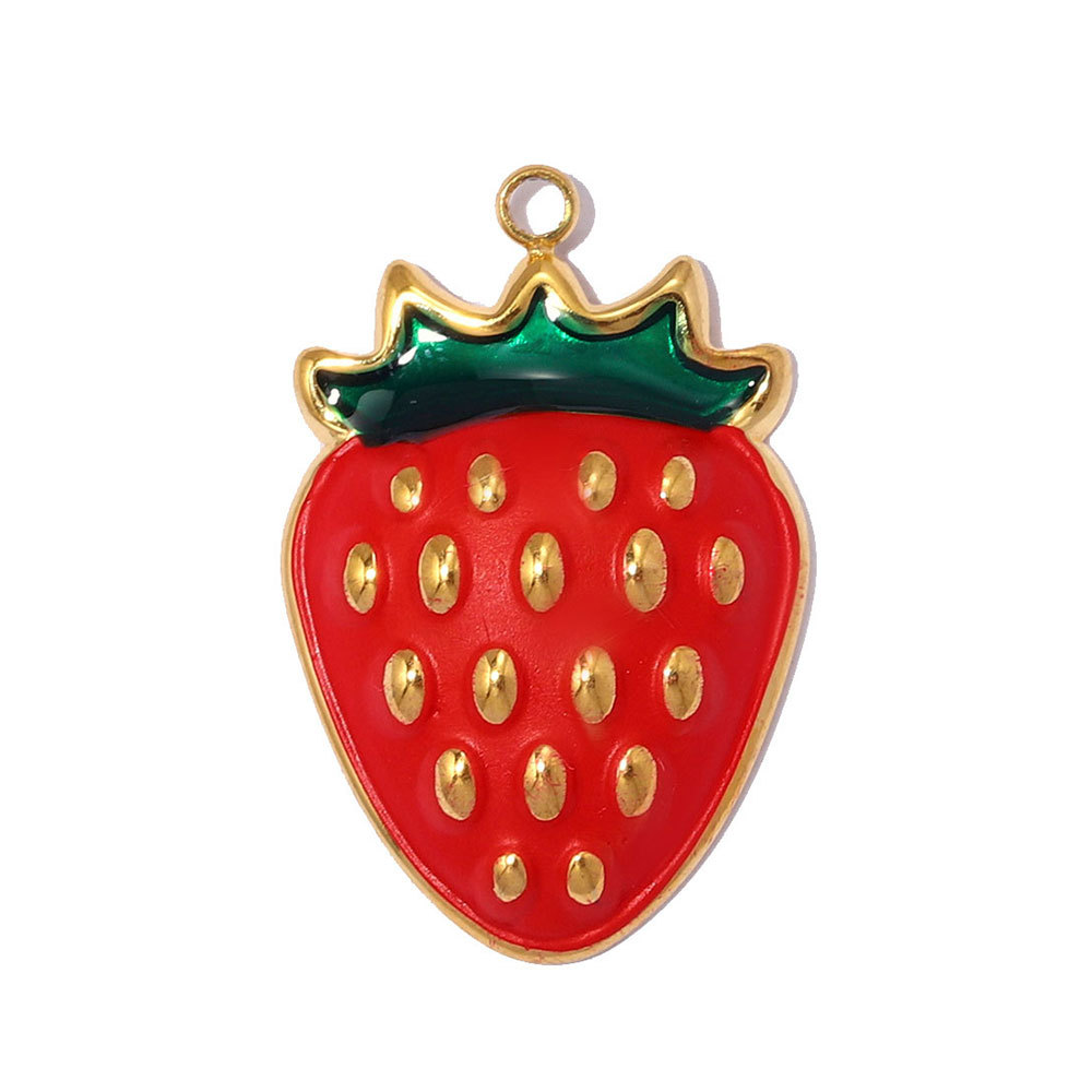 6pcs/pack Stainless Steel Enamel Strawberry Airplane DIY Charms Clover Heart Necklace Pendants Woman Horseshoe Jewelry Wholesale