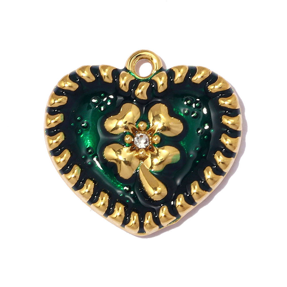 6pcs/pack Stainless Steel Enamel Strawberry Airplane DIY Charms Clover Heart Necklace Pendants Woman Horseshoe Jewelry Wholesale