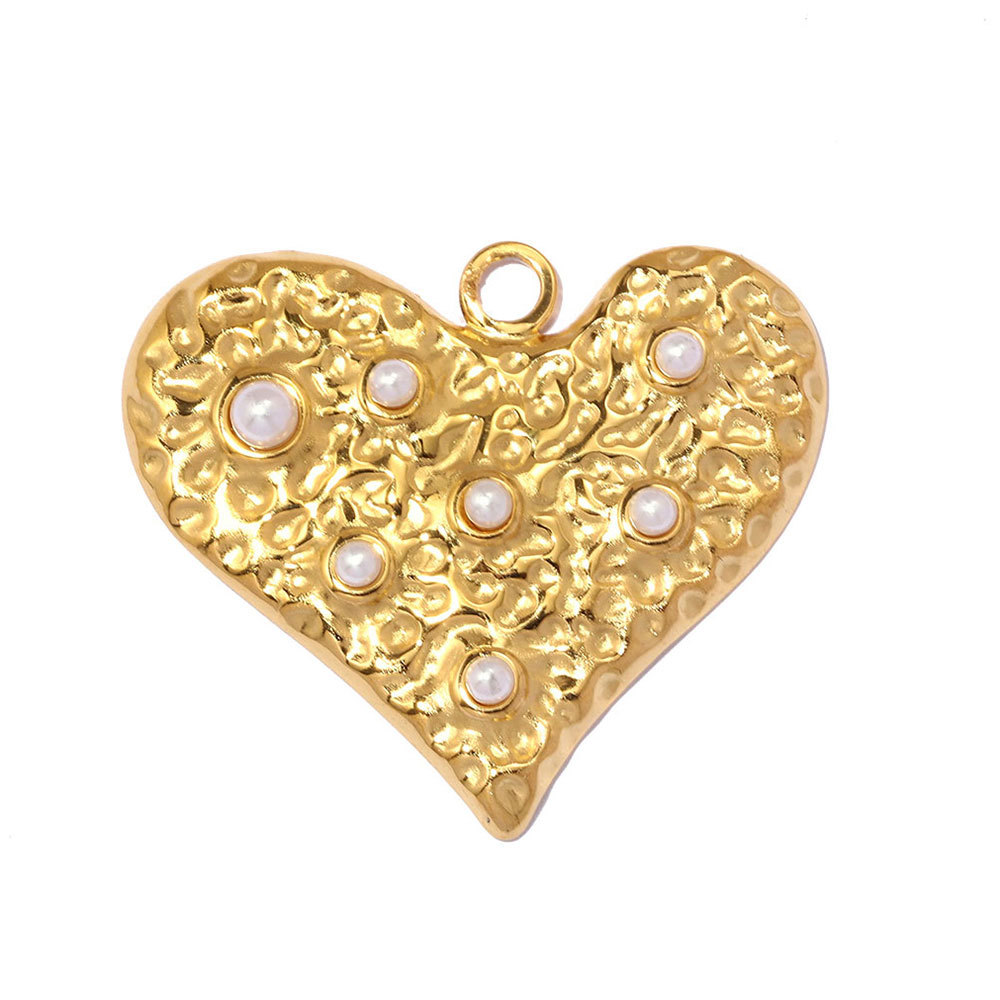 6pcs/pack French Retro Stainless Steel Holy Mother DIY Charm Pearl Ginkgo Leaf Necklace Pendant Woman Fan Heart Jewelry Wholesale