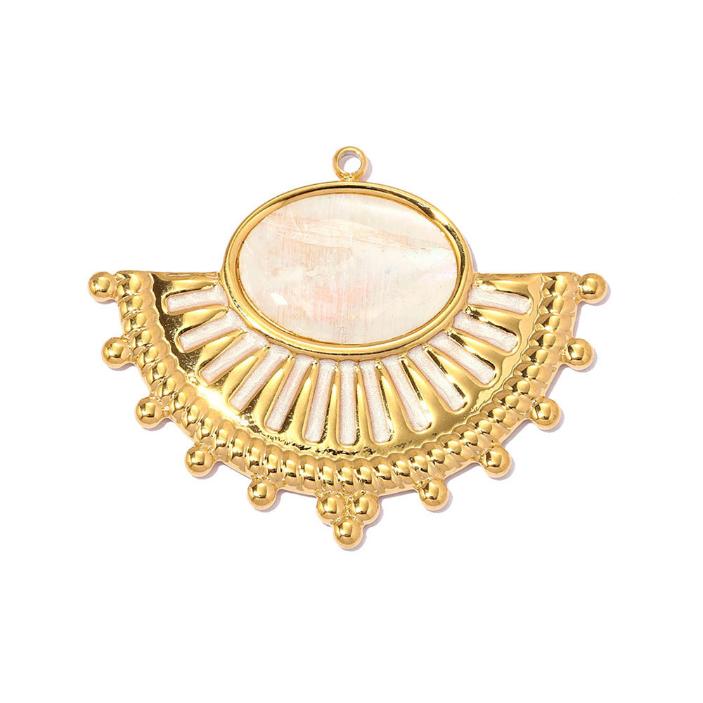 6pcs/pack French Retro Stainless Steel Holy Mother DIY Charm Pearl Ginkgo Leaf Necklace Pendant Woman Fan Heart Jewelry Wholesale
