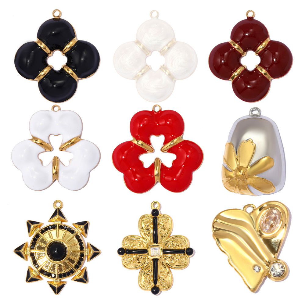 6pcs/pack Stainless Steel Sunflower Clover DIY Earring Charm Two Tone Clover Necklace Pendant Woman Love Heart Jewelry Wholesale