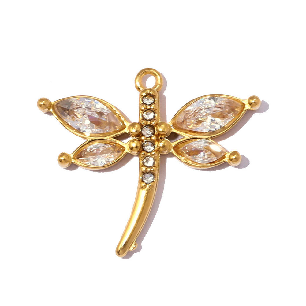 6pcs/pack Stainless Steel Zircon Dragonfly DIY Charms 3D Lipstick Panda Necklace Pendant Woman Round Earring Jewelry Wholesale