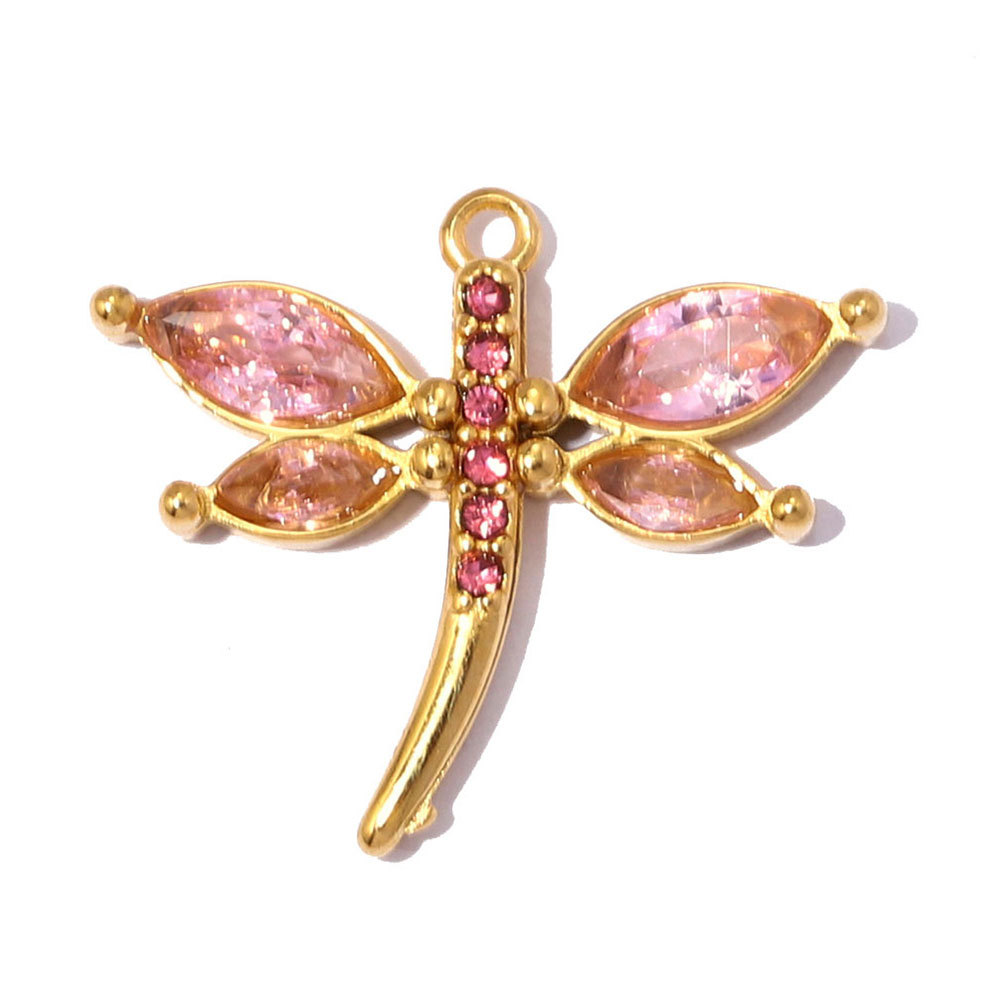 6pcs/pack Stainless Steel Zircon Dragonfly DIY Charms 3D Lipstick Panda Necklace Pendant Woman Round Earring Jewelry Wholesale
