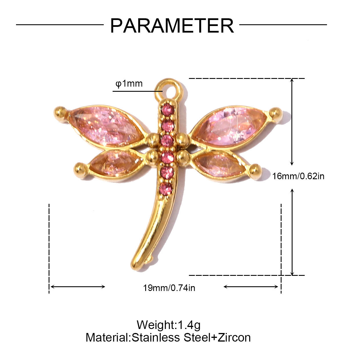 6pcs/pack Stainless Steel Zircon Dragonfly DIY Charms 3D Lipstick Panda Necklace Pendant Woman Round Earring Jewelry Wholesale