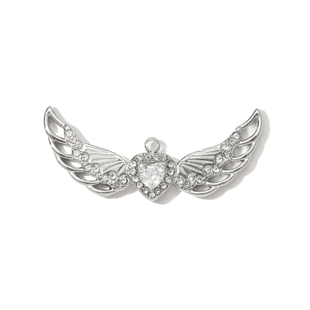 6pcs/pack Mirror Polish Heart Wing Necklace Pendant Stainless Steel Coffee Cup Hammer DIY Charm Women Baseball Cap Jewelry