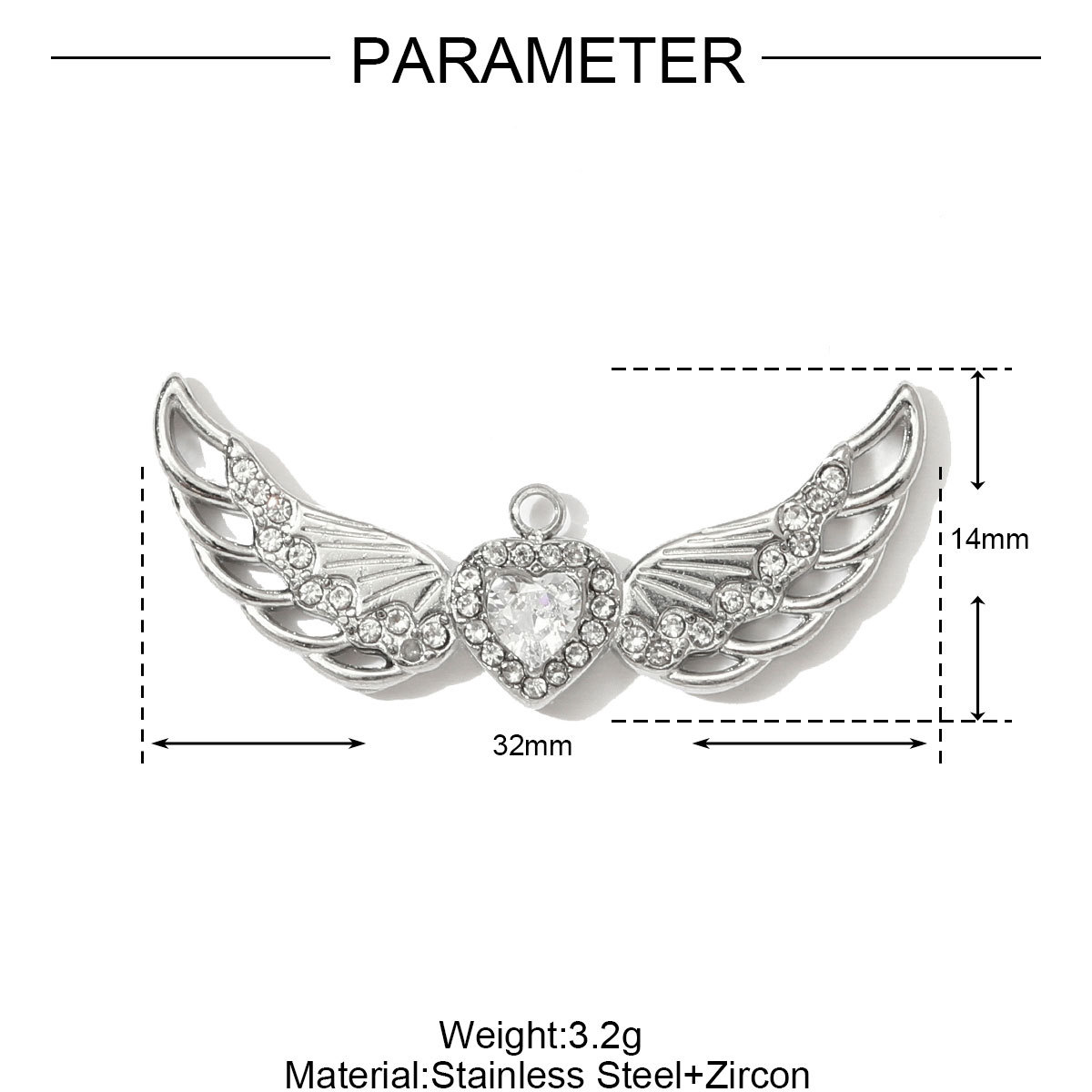 6pcs/pack Mirror Polish Heart Wing Necklace Pendant Stainless Steel Coffee Cup Hammer DIY Charm Women Baseball Cap Jewelry