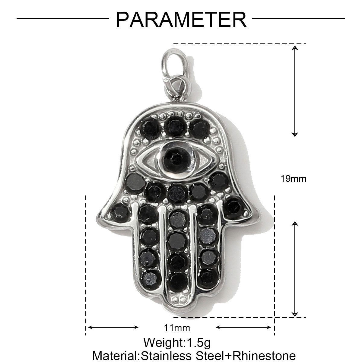 6pcs/pack Stainless Steel Heart Oval Rhinestone Necklace Pendant Mirror Polish Star Moon DIY Charm Women Hamsa Hand Jewelry