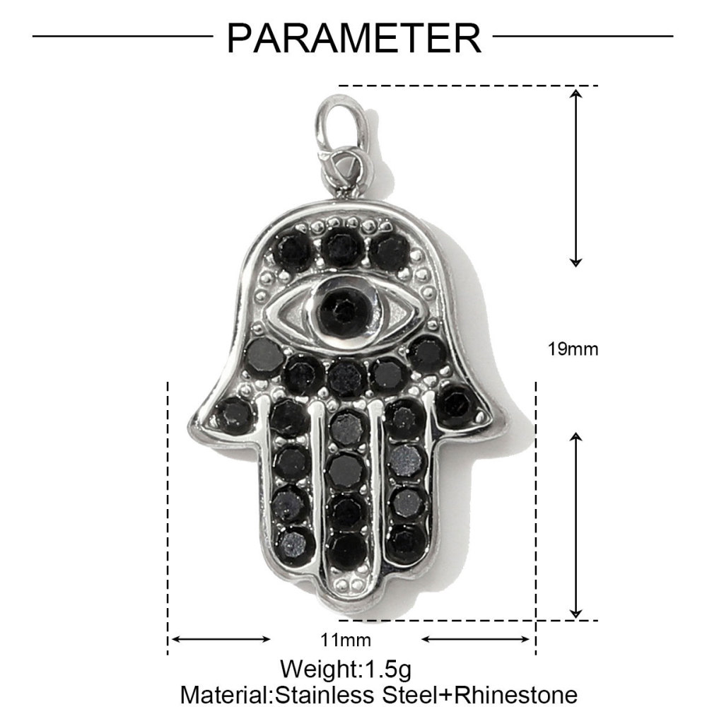 6pcs/pack Stainless Steel Heart Oval Rhinestone Necklace Pendant Mirror Polish Star Moon DIY Charm Women Hamsa Hand Jewelry