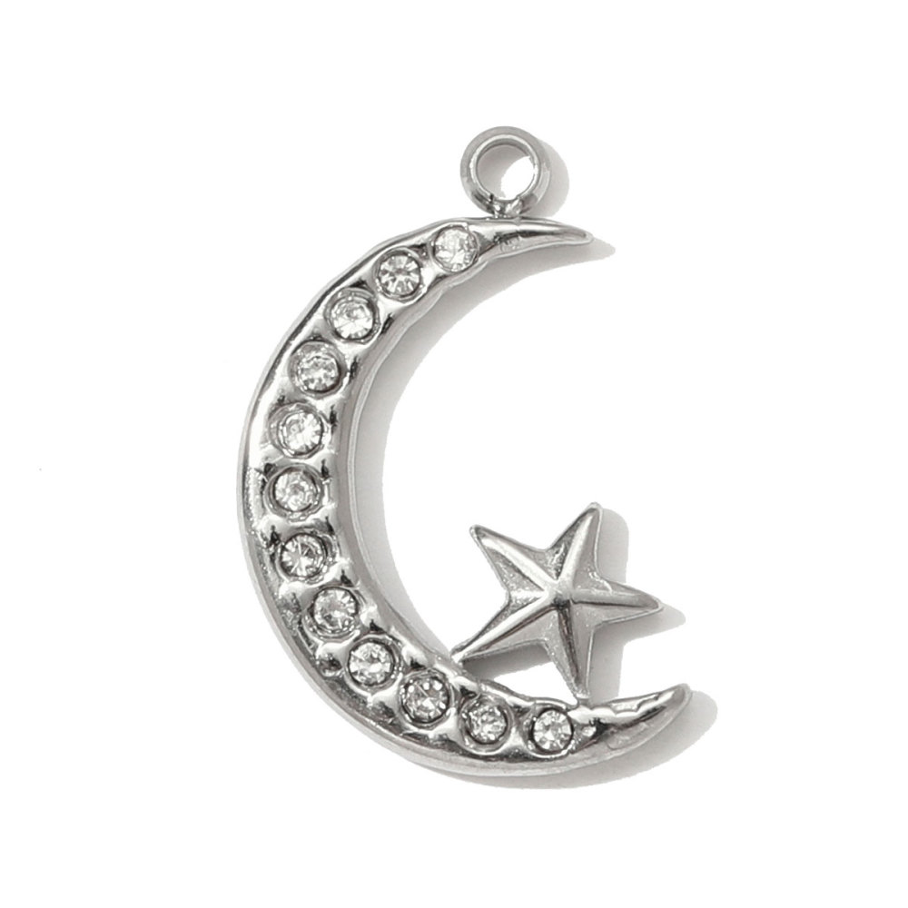 6pcs/pack Stainless Steel Heart Oval Rhinestone Necklace Pendant Mirror Polish Star Moon DIY Charm Women Hamsa Hand Jewelry