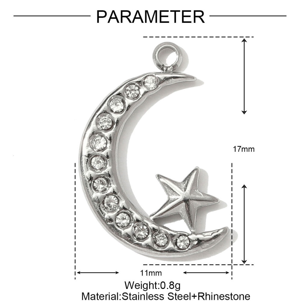 6pcs/pack Stainless Steel Heart Oval Rhinestone Necklace Pendant Mirror Polish Star Moon DIY Charm Women Hamsa Hand Jewelry