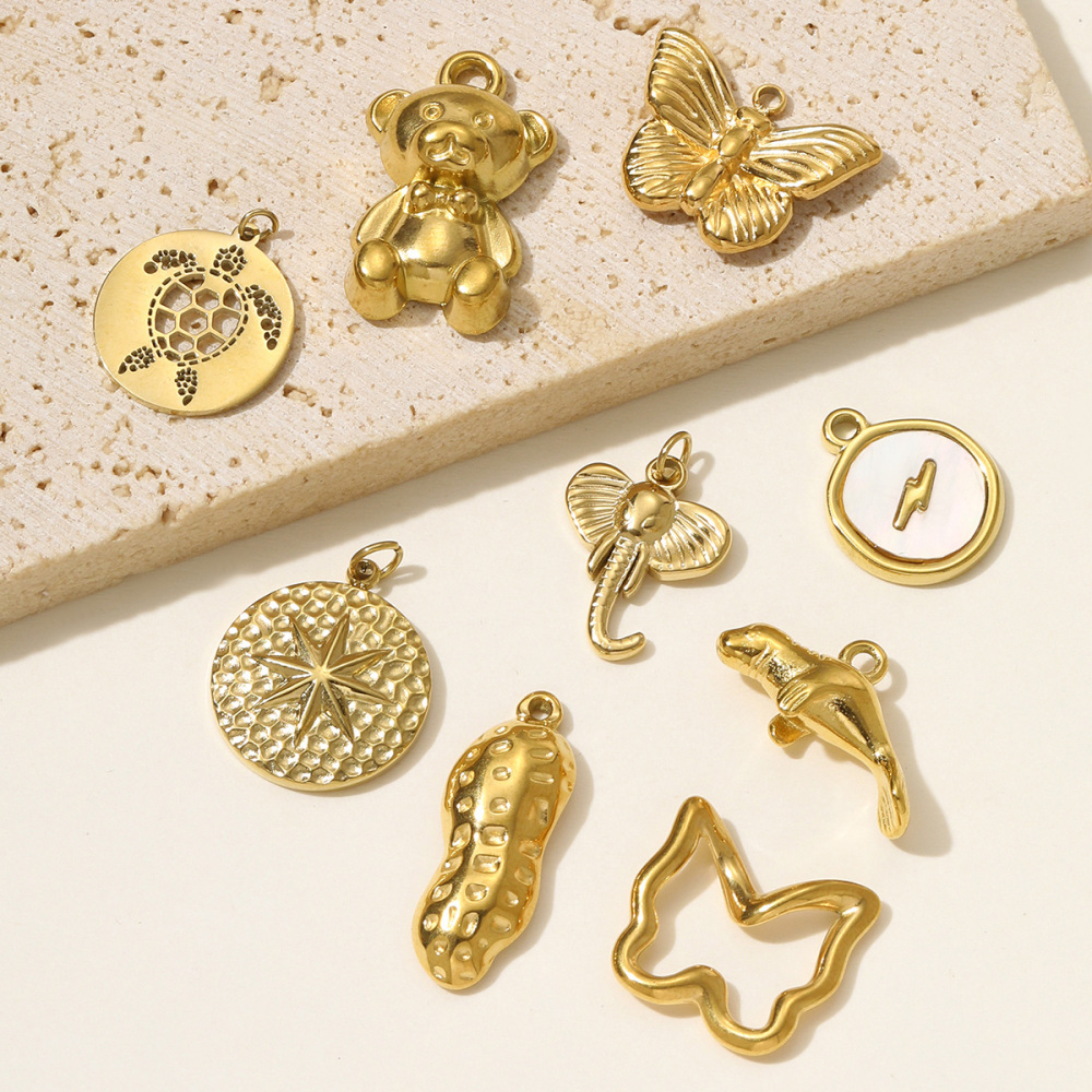 6pcs/pack High Polish Star Lightning Necklace Pendant Stainless Steel Peanut Turtle Elephant DIY Charm Women Butterfly Bear Jewelry
