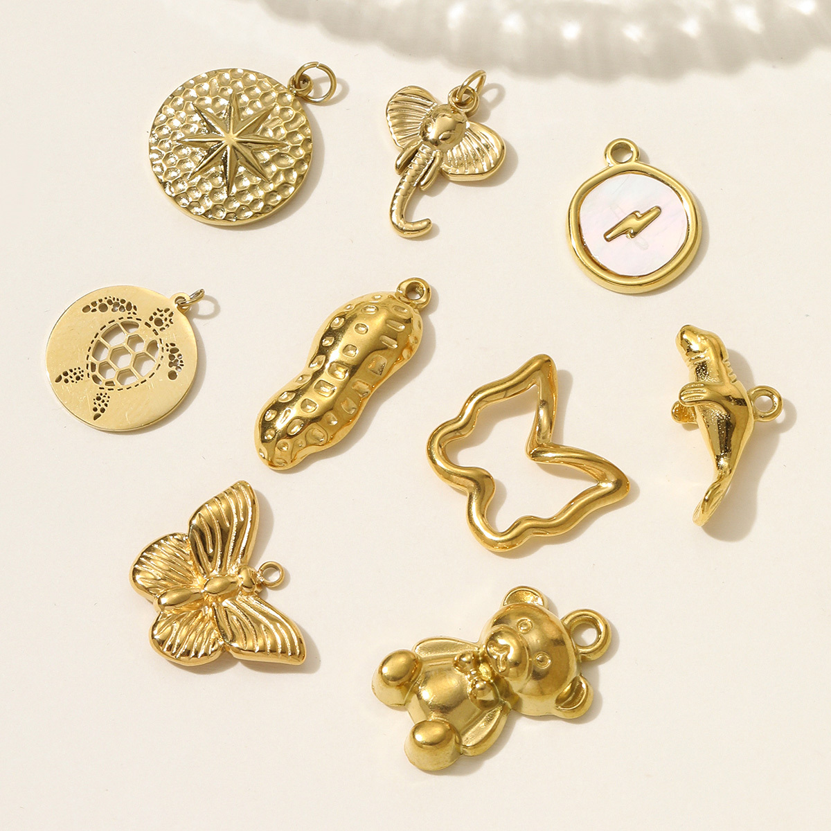 6pcs/pack High Polish Star Lightning Necklace Pendant Stainless Steel Peanut Turtle Elephant DIY Charm Women Butterfly Bear Jewelry