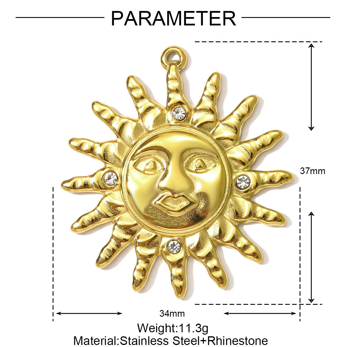 6pcs/pack High Polish Rhinestone Sun Necklace Pendant Stainless Steel Snake Leaf DIY Earring Charm Women Crescent Moon Jewelry