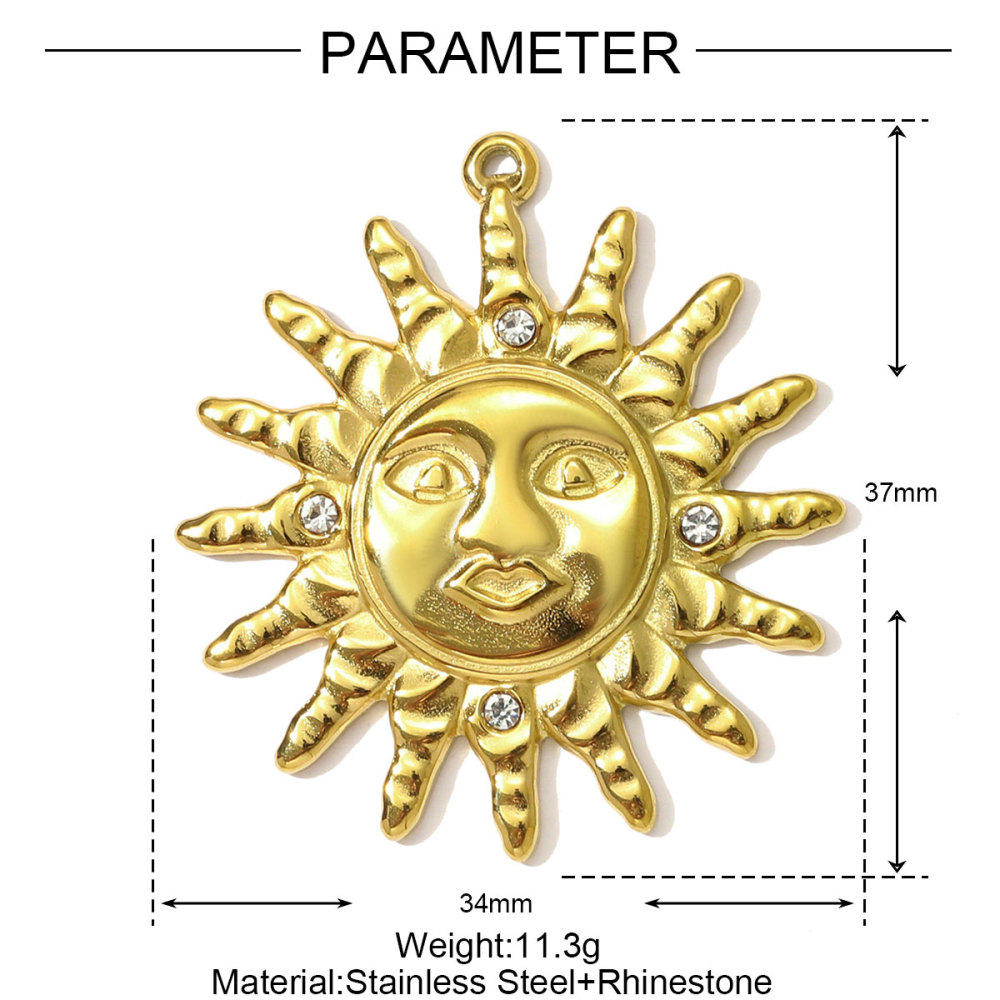 6pcs/pack High Polish Rhinestone Sun Necklace Pendant Stainless Steel Snake Leaf DIY Earring Charm Women Crescent Moon Jewelry