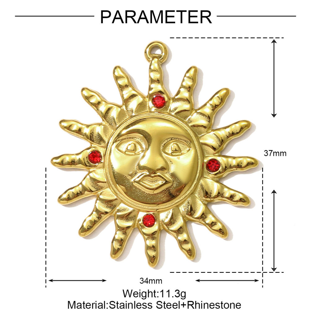 6pcs/pack High Polish Rhinestone Sun Necklace Pendant Stainless Steel Snake Leaf DIY Earring Charm Women Crescent Moon Jewelry